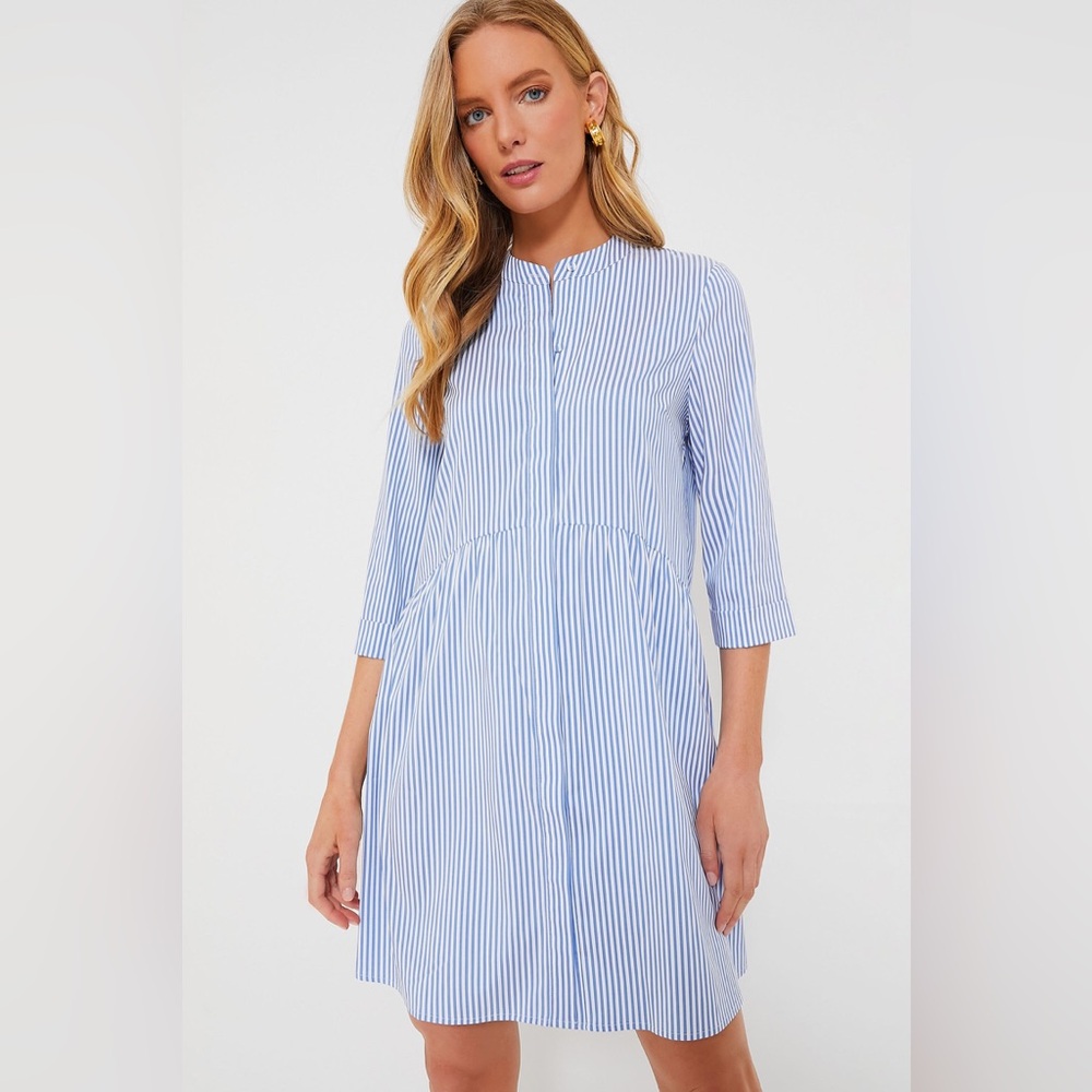 Tuckernuck Blue Stripe Royal Shirt Dress 3/4 Sleeve